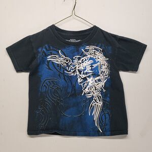 MMA Elite Boys Kids Small 6/7 T Shirt Blue Black Graphic Skull Tribal VTG